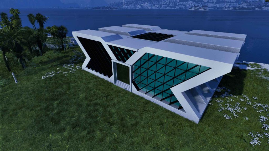 科技风X形现代建筑-方舟建筑锤模型